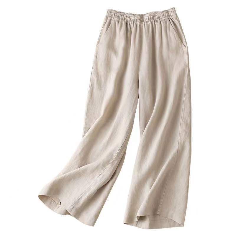 Quần Dài Vải Lanh Cotton Mỏng Ống Rộng Lưng Cao Cỡ Lớn Thời Trang Mùa Hè Mới Cho Nữ