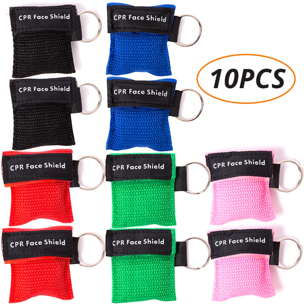 10 Packs CPR Pocket Mask Keychain, CPR Face Shield with One Way Valve Breathing Barrier for First Ai