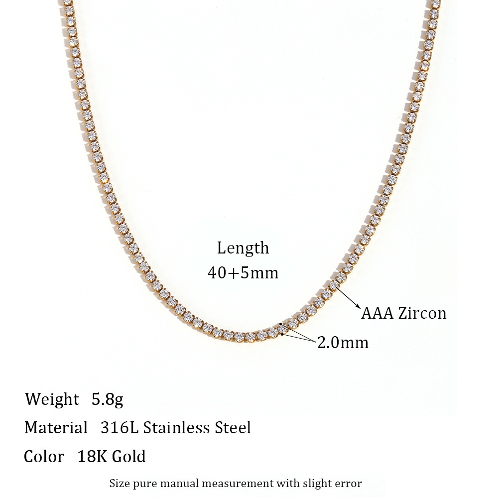 Dây Chuyền 2mm 40cm Bằng Thép Không Gỉ Đính Đá Zircon Sang Trọng Thời Trang Cho Nữ