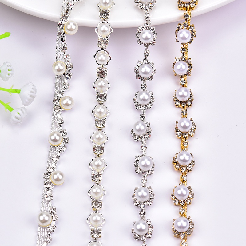 Cuộn Dây Ngọc Trai Kim Loại Dài 1 Yard Màu Bạc / Trắng Trang Trí Giày / Váy Cưới