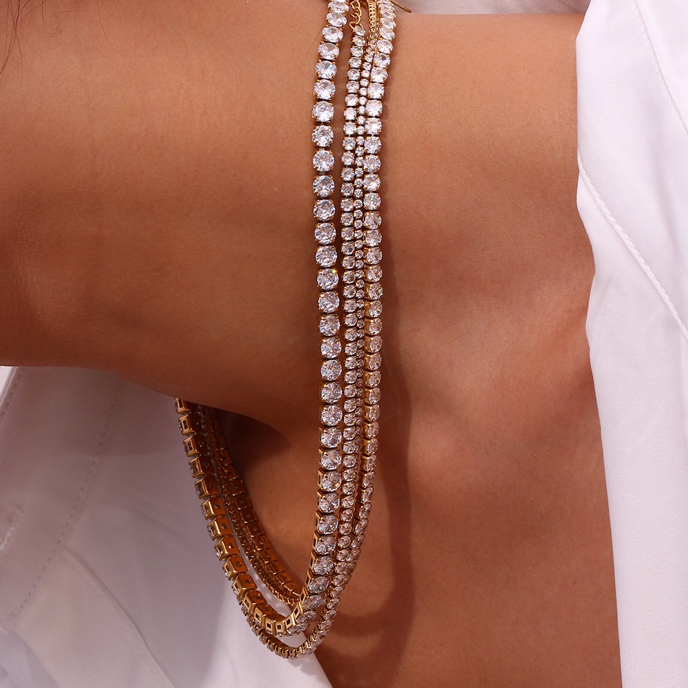 Dây Chuyền 2mm 40cm Bằng Thép Không Gỉ Đính Đá Zircon Sang Trọng Thời Trang Cho Nữ