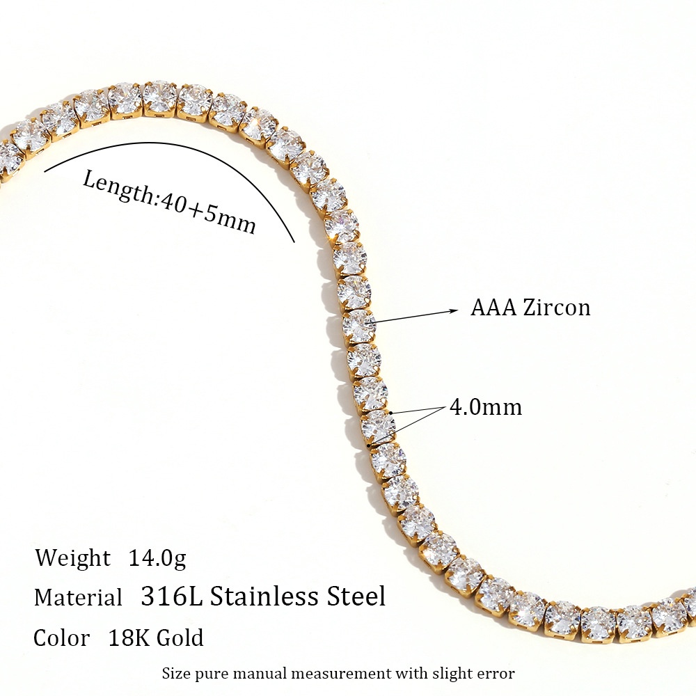 Dây Chuyền 2mm 40cm Bằng Thép Không Gỉ Đính Đá Zircon Sang Trọng Thời Trang Cho Nữ