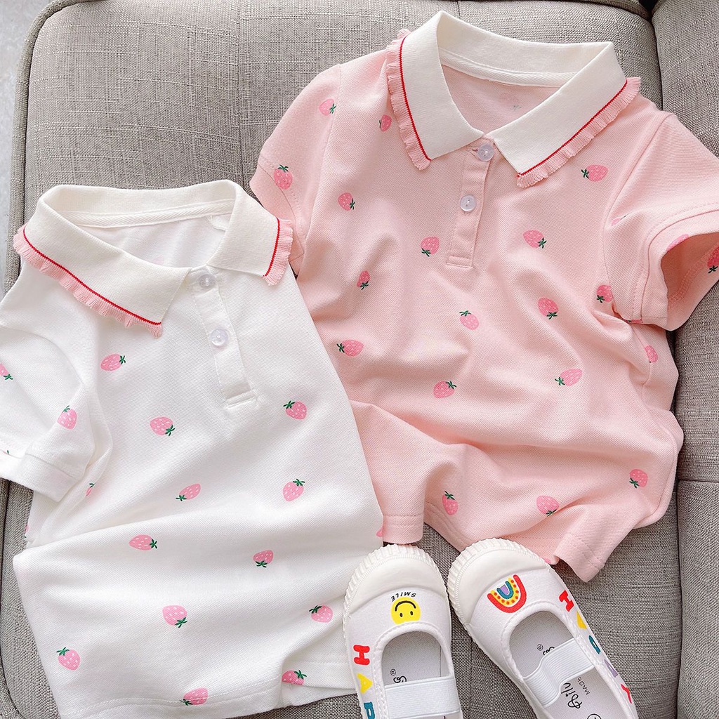 Áo Thun Polo Ngắn Tay Vải Cotton Mỏng Thời Trang Mùa Hè Cho Bé Gái