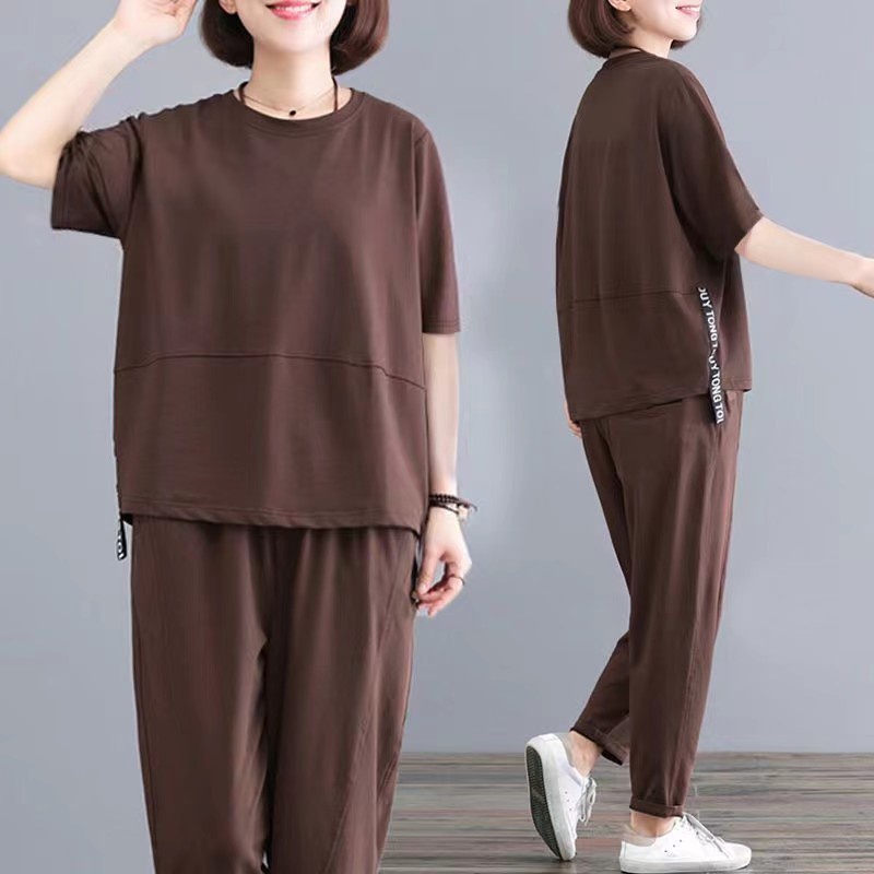 Set 2 Món Áo Thun Tay Ngắn Dáng Suông + Quần Dài Lưng Cao Thời Trang Cho Nữ Size 5XL #541