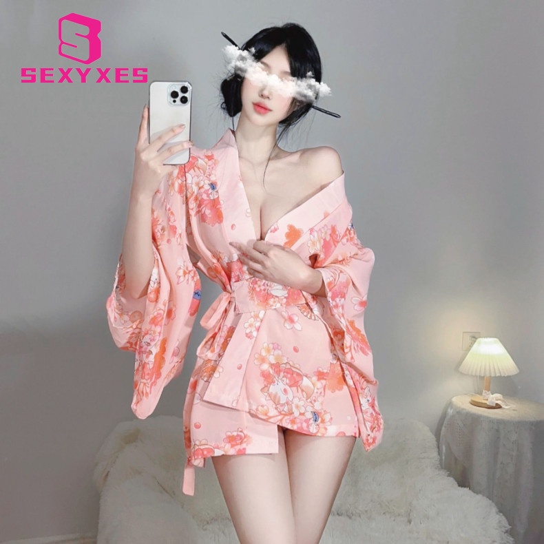 Áo Choàng Tắm / Ngủ Vải Voan Cỡ Lớn In Họa Tiết Hoa Anh Đào Phong Cách Kimono Nhật Bản Quyến Rũ