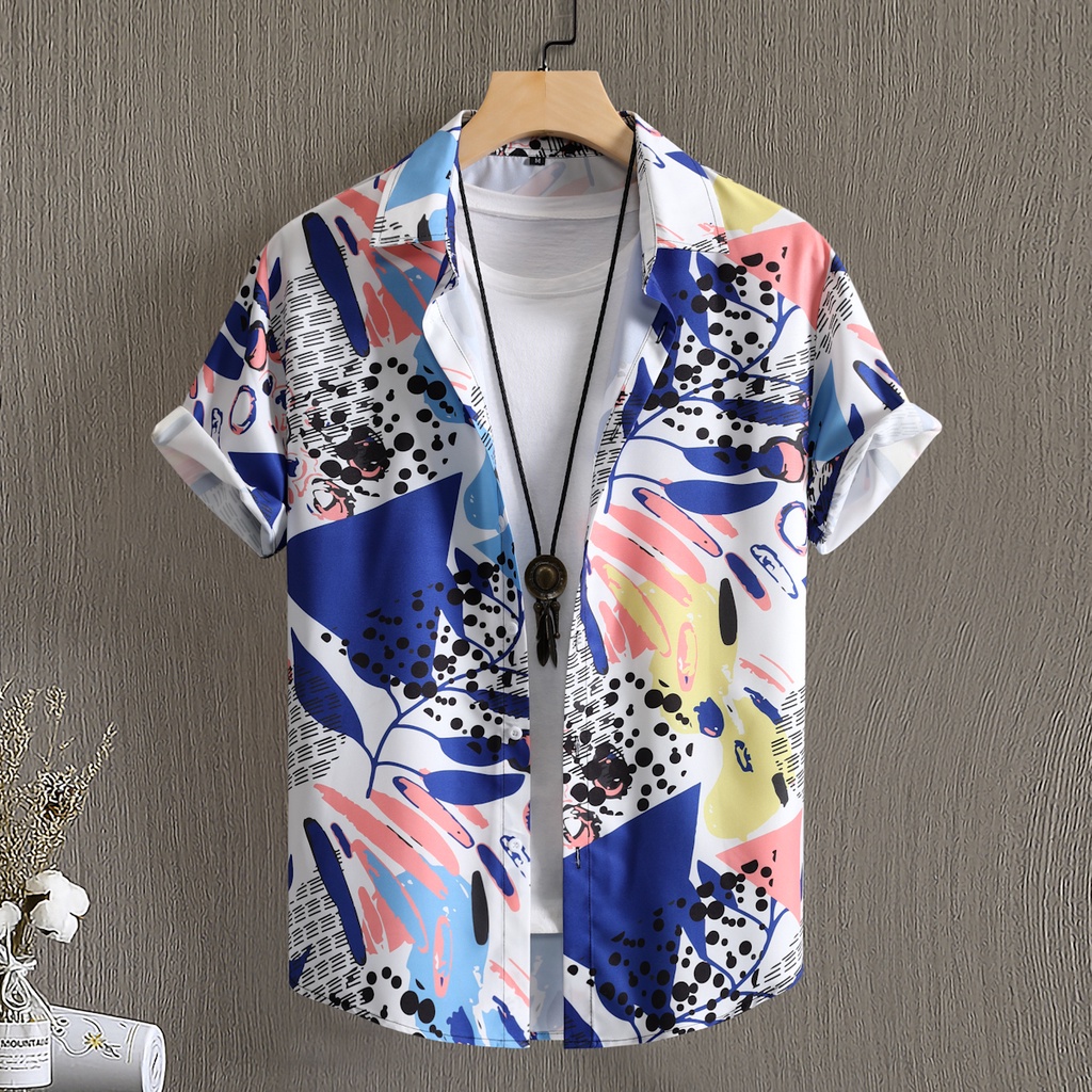 Áo Sơ Mi Nam Tay Ngắn In Họa Tiết Phong Cách Retro Mới