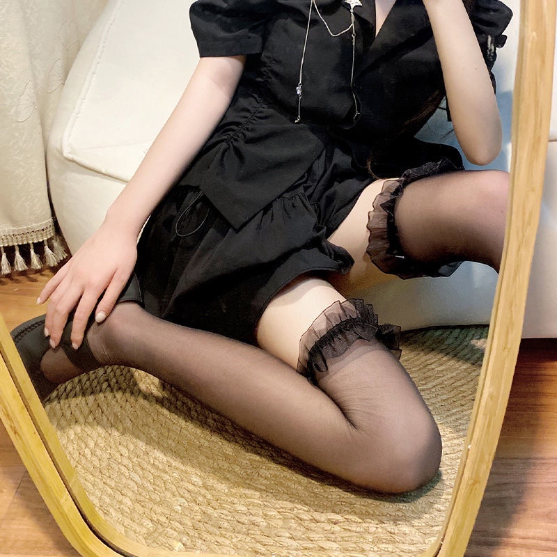 Tất Lưới Dài Qua Gối Phối Nơ Màu Trắng Đen Thời Trang Cho Nữ