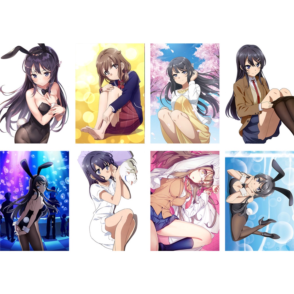 8pcs/set Anime Rascal Does Not Dream of Bunny Girl Senpai Mai Sakurajima A3 Posters Print Cosplay Wall Decoration Decor Gifts