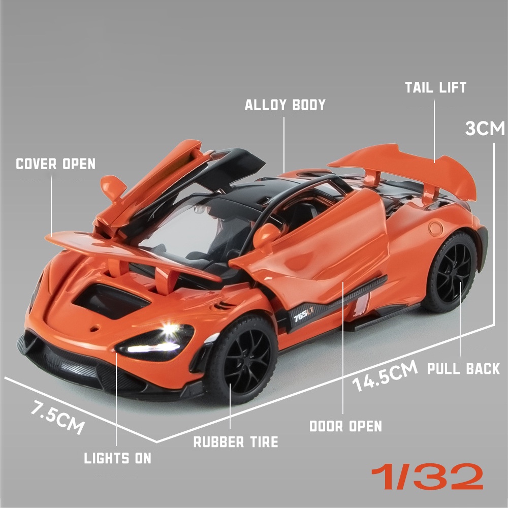 Mô Hình Xe Hơi Mclaren 765LT Bằng Hợp Kim Có Đèn Và Âm Thanh Tỉ Lệ 1: 32