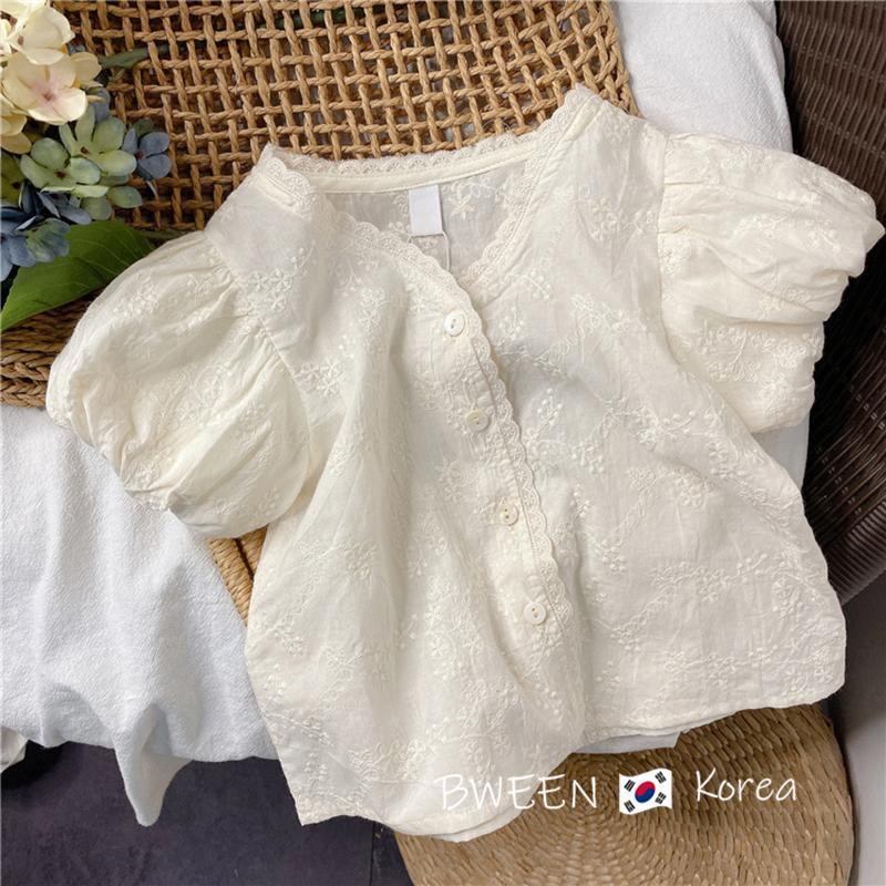 Áo Kiểu Tay Phồng Viền Ren Thêu Họa Tiết Thời Trang Mùa Hè Hàn Quốc Cho Bé Gái
