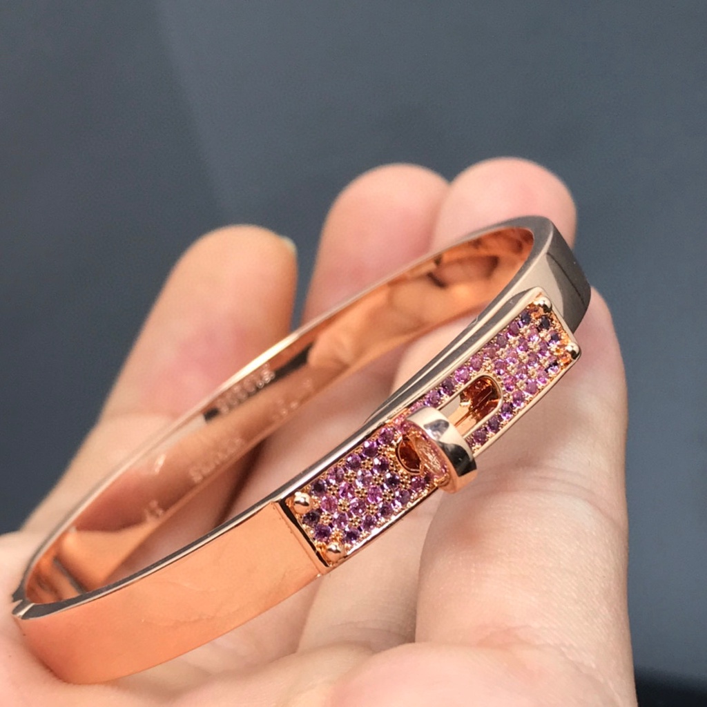 Vòng Tay Mạ Vàng Hồng 18k Hình Mũi Heo Đính Đá Thời Trang Cho Nữ