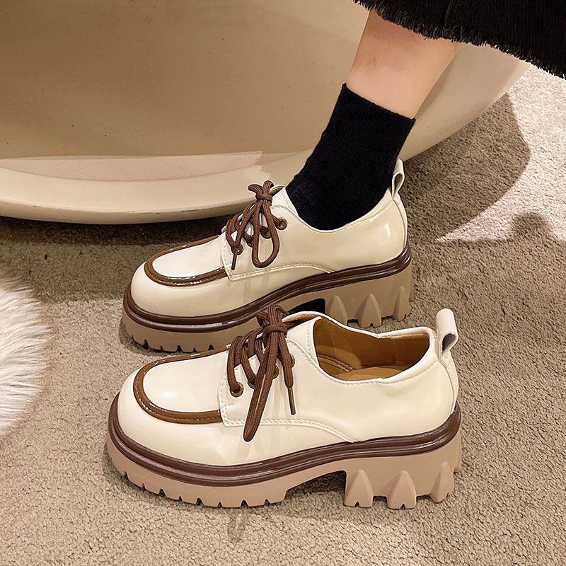 Giày Da Đế Dày Buộc Dây Kiểu Anh Dễ Phối Đồ Size Lớn 34-43 Cho Nữ