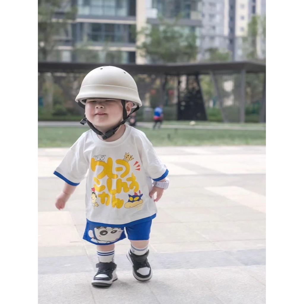 Bộ Áo Thun Cotton Tay Ngắn In Hoạt Hình Cậu Bé Bút Chì Shin-Chan Phối Quần Short Thời Trang Mùa Hè Cho Bé