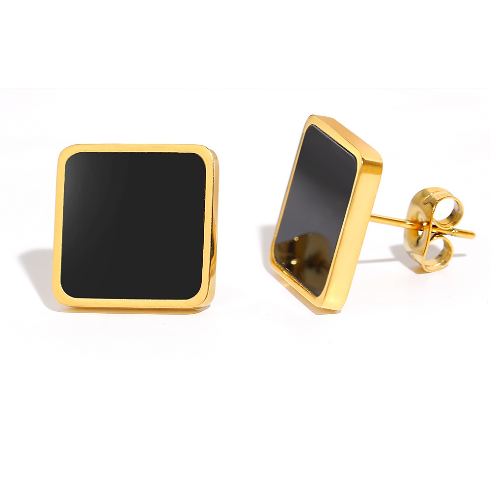 Bông Tai Hình Vuông Bằng Thép Không Gỉ Màu Đen Phong Cách Hàn Quốc Thời Trang Cho Nữ