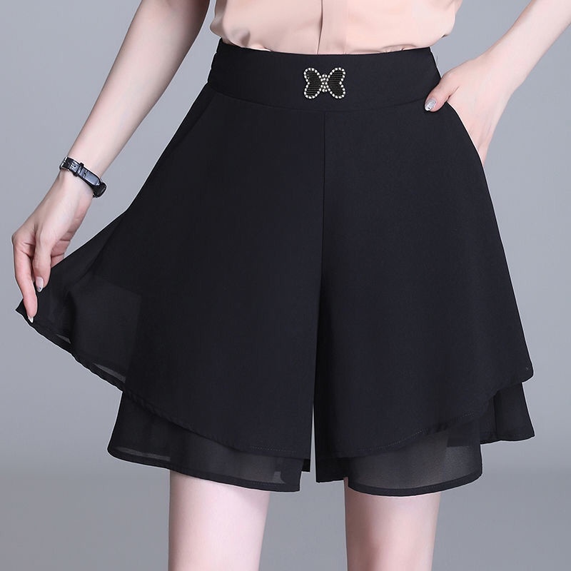 Quần Short Chữ A Lưng Cao Ống Rộng Chất Liệu Chiffon Mỏng Thời Trang Mùa Hè Cho Nữ