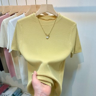 Áo Thun Dệt Kim Tay Ngắn Dáng Ôm Thời Trang Mới Cho Nữ