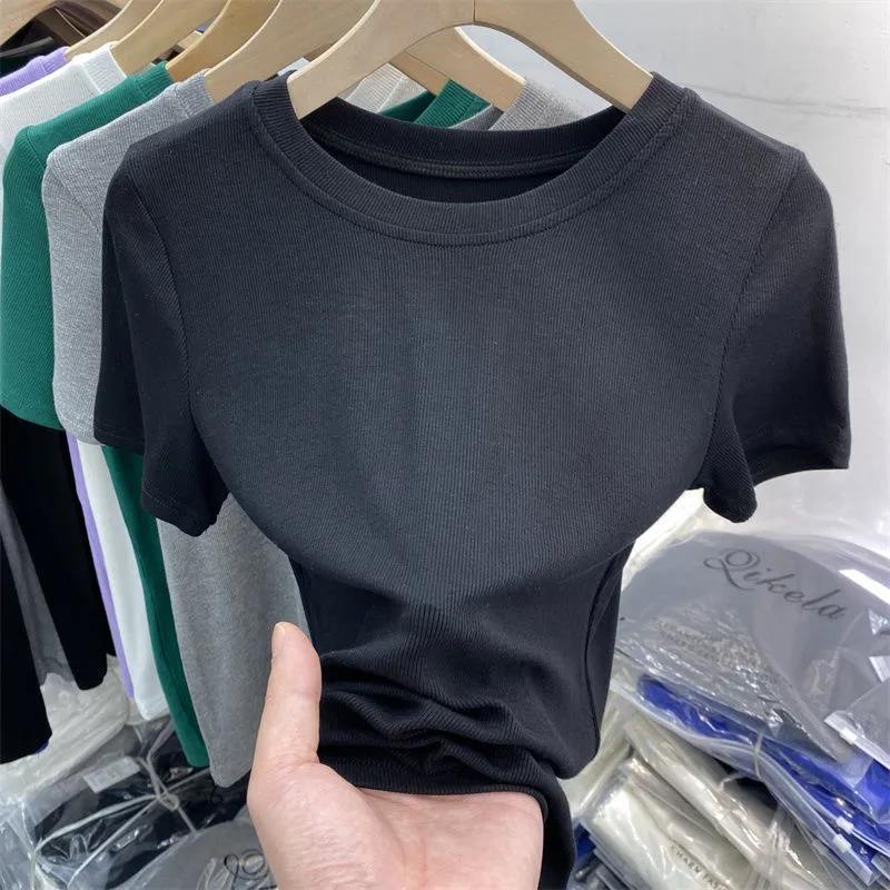 Áo Thun Tay Ngắn Dáng Ôm Vải Lụa Lạnh Thời Trang Mới Cho Nữ