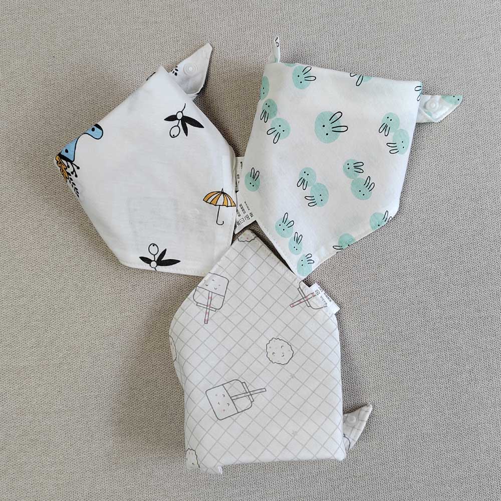Set 3 Yếm Ăn Cotton Hình Tam Giác In Họa Tiết Hoạt Hình Xinh Xắn Dành Cho Các Bé