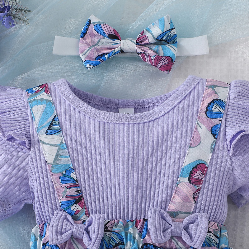 Váy xinh bé gái 3-18 Tháng đầm công chúa thời trang Tay Ngắn Màu Tím Họa Tiết Bướm Dễ Thương mùa hè cho bé trẻ em sơ sinh