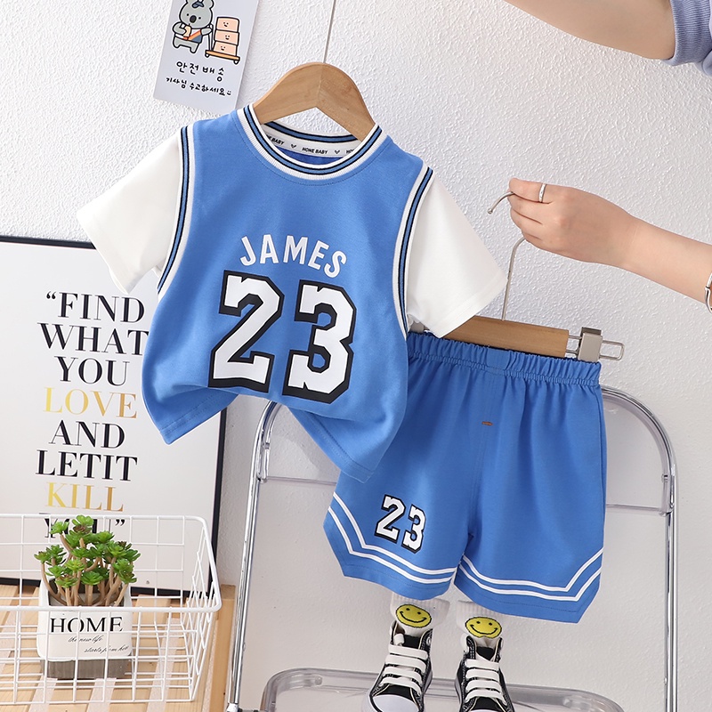 Set Đồ Thể Thao 2 Món Gồm Áo Thun + Quần Ngắn In Họa Tiết Bóng Rổ Thời Trang Mùa Hè Cho Bé Trai 0-5 Tuổi
