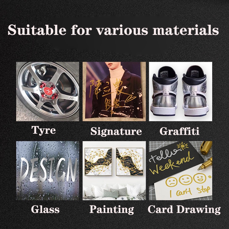 Bút Lông Kim Loại Màu Vàng / Bạc Vẽ Tranh Graffiti Chống Thấm Nước