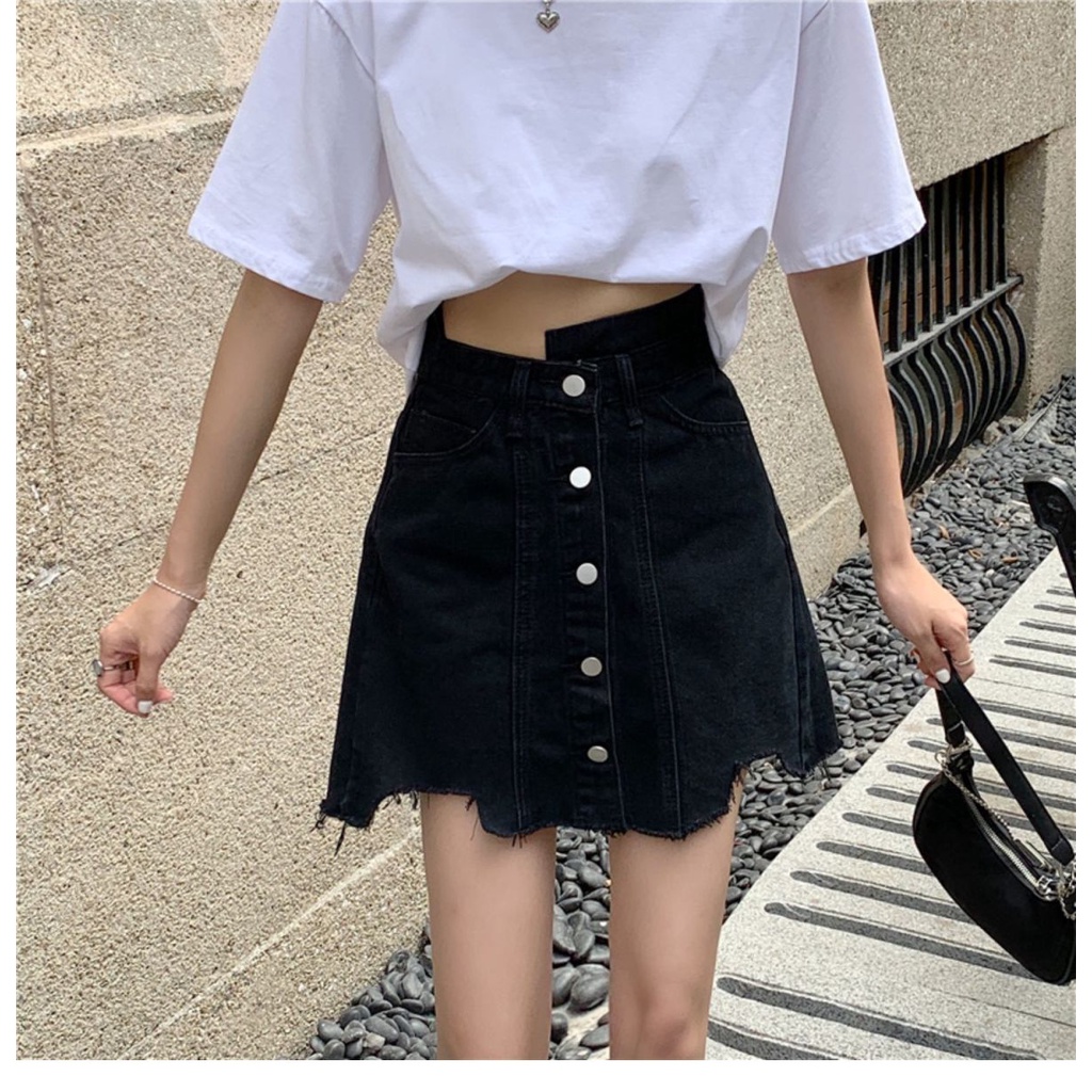 Chân Váy Denim Chữ a Lưng Cao Màu Đen Thời Trang Mùa Hè Cho Nữ