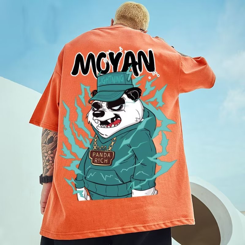 M-8XL áo phông nam tay lỡ,Áo Thun Mùa Hè Dáng Rộng Tay Cộc In Hình Gấu Trúc Hoạt Hình Cho Nam