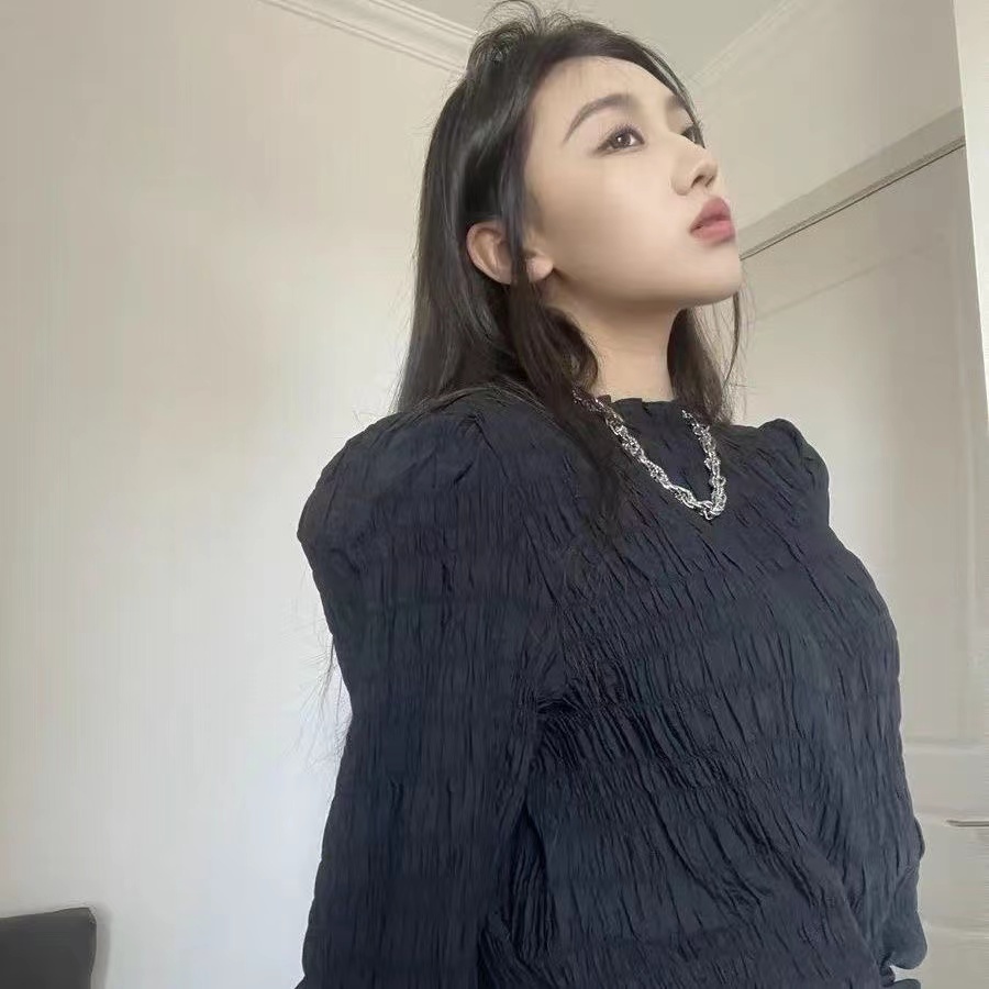 Áo Kiểu Tay Dài Cổ Đứng Phong Cách retro Hàn Quốc Cho Nữ