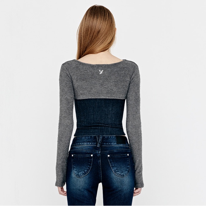Áo Dệt Kim Dài Tay Hai Mảnh Dáng Ôm Ngắn Phong Cách Hàn Quốc Lee Sung Kyung Yuse Karina Newjeans Hanni
