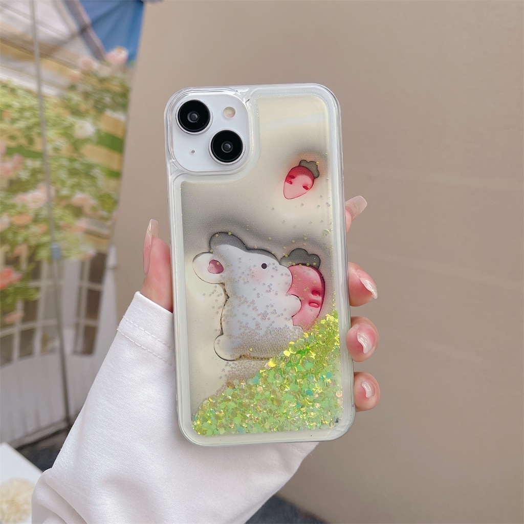 Ốp Điện Thoại Cát Chảy Phát Quang Hình Thỏ Cho iPhone 11 12 13ProMax 14Promax