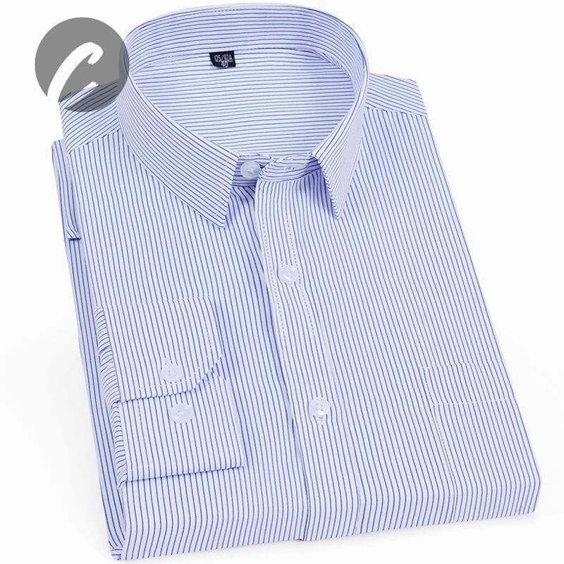 Áo Sơ Mi Dài Tay Kẻ Sọc Xanh Dương Thanh Lịch Cho Đàn Ông Trung Niên