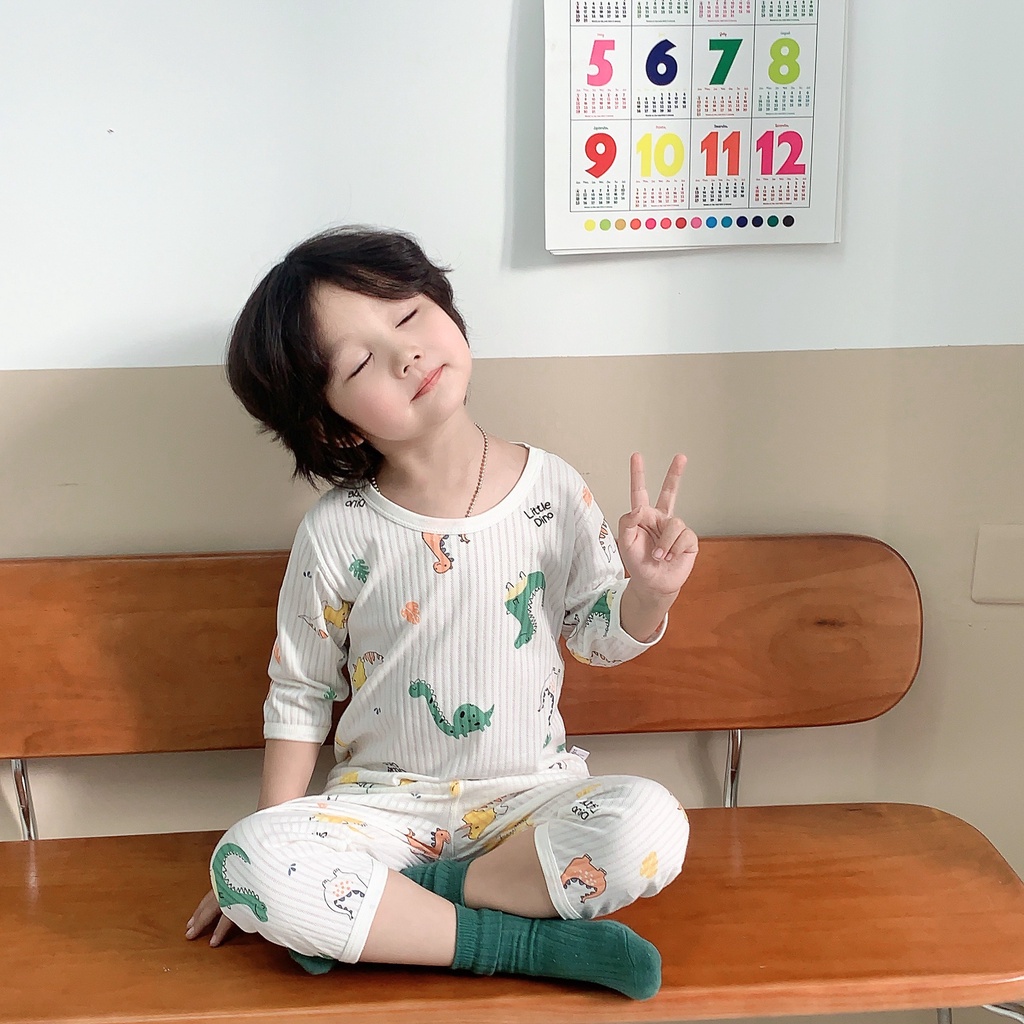 Bộ Đồ Ngủ Chất Cotton Mỏng Nhẹ In Họa Tiết Hoạt Hình Dễ Thương Thời Trang Mùa Hè Cho Bé