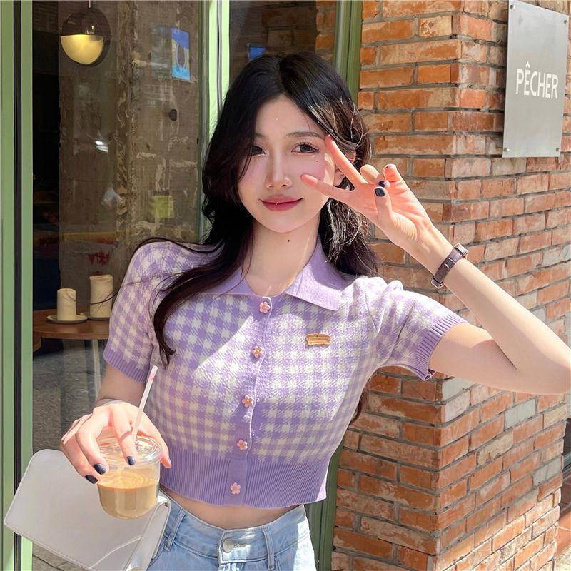 Áo Cardigan Dệt Kim Tay Ngắn Phong Cách Hong Kong Thời Trang Xuân Hè Hàng Mới 2023