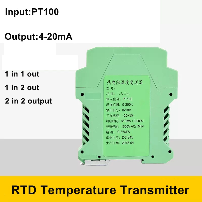 Bộ ChuyểN ĐổI ĐiệN RTD PT100 100 150 Độ, ĐầU CắM 4-20mA 0-10V 24VDC 2 Trong 2