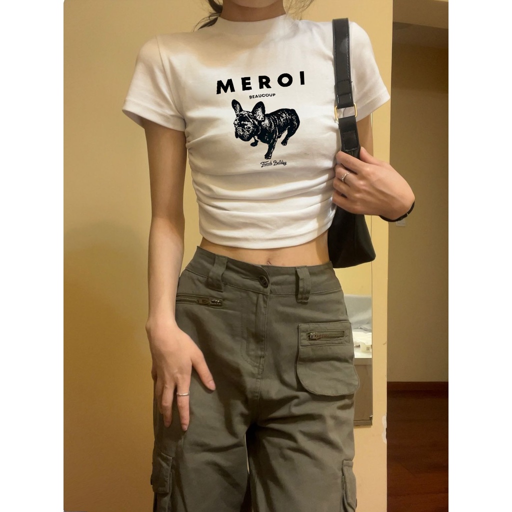 Ethelgirl Áo Thun Croptop Tay Ngắn Dáng Ôm In Họa Tiết Thời Trang Hàn Quốc Quyến Rũ Cho Nữ