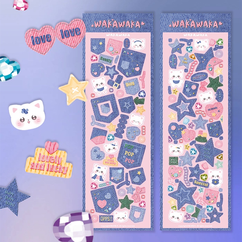 Steve Nhãn Dán Denim Hàn Quốc Dễ Thương Túi Toploader Deco