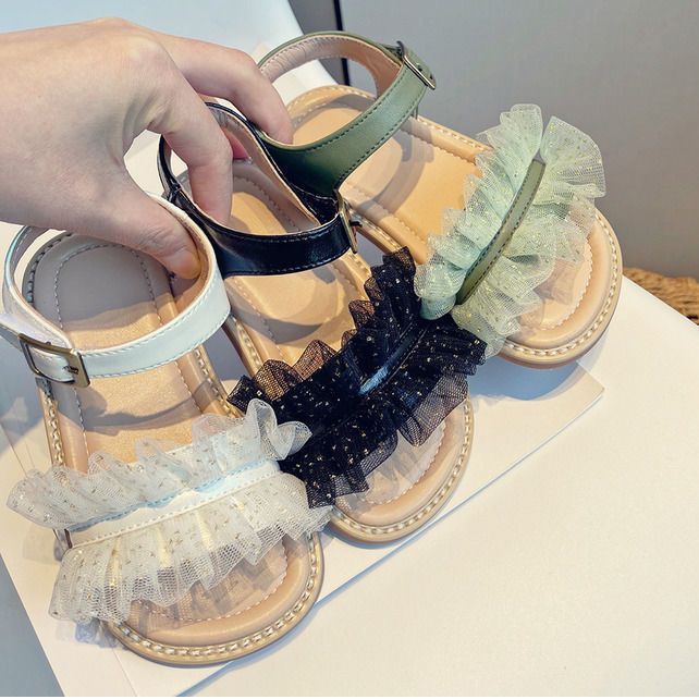 Xăng đan Công Chúa Đế Mềm Phối Ren Thời Trang Mùa Hè 2023 Cho Bé Gái