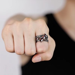 Nhẫn Kim Loại Đính Đá Ruby Phong Cách Punk Cổ Điển