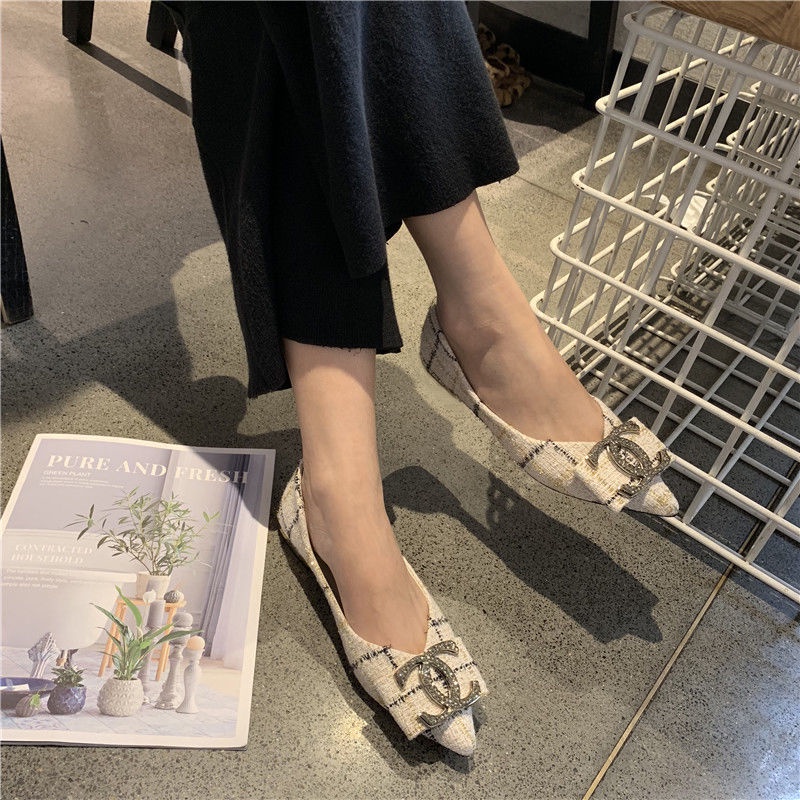 Giày Búp Bê Mũi Nhọn Đính Đá Thời Trang Hàn Quốc 2022 Dành Cho Nữ / Size 34-46