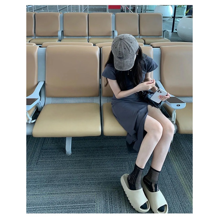 SUXI Đầm Dài Qua Gối Tay Ngắn Màu Trơn Dáng Ôm Thời Trang Mùa Hè Xinh Xắn Cho Nữ