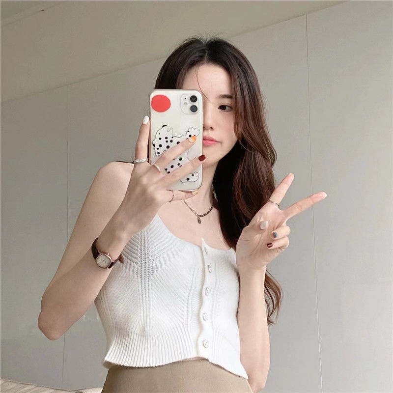 NUZIRO Áo Hai Dây Dệt Kim Dáng Ngắn Phong Cách Retro Thời Trang Hàn Quốc Dành Cho Nữ