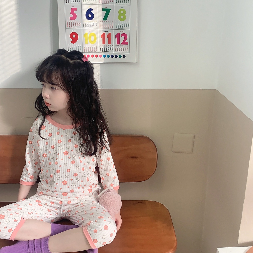 Bộ Đồ Ngủ Chất Cotton Mỏng Nhẹ In Họa Tiết Hoạt Hình Dễ Thương Thời Trang Mùa Hè Cho Bé