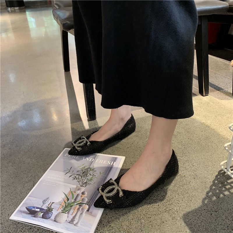 Giày Búp Bê Mũi Nhọn Đính Đá Thời Trang Hàn Quốc 2022 Dành Cho Nữ / Size 34-46