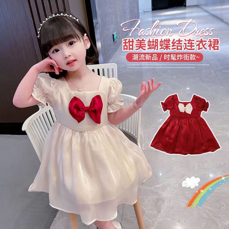 Đầm Công Chúa Tay Ngắn Đính Nơ To Hở Lưng Màu Đen Và Hồng Dành Cho Bé Gái 0-4 Tuổi