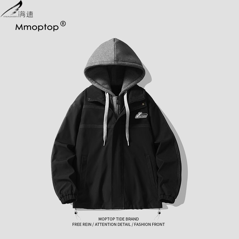 Áo Khoác Giả Hai Lớp Có Mũ Trùm Dáng Rộng Thời Trang Nhật Bản Dành Cho Nam