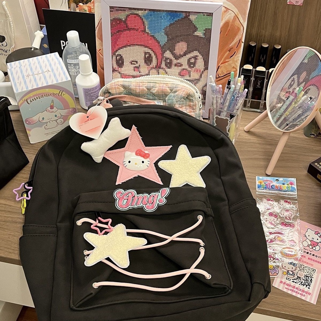 Ba Lô Đeo Vai Yabi Sức Chứa Lớn Hình Ngôi Sao Màu Hồng / Xanh Lá Có Dây Đeo Mới Ngọt Ngào Và Ngọt Ngào Cho Bé Gái Yabi