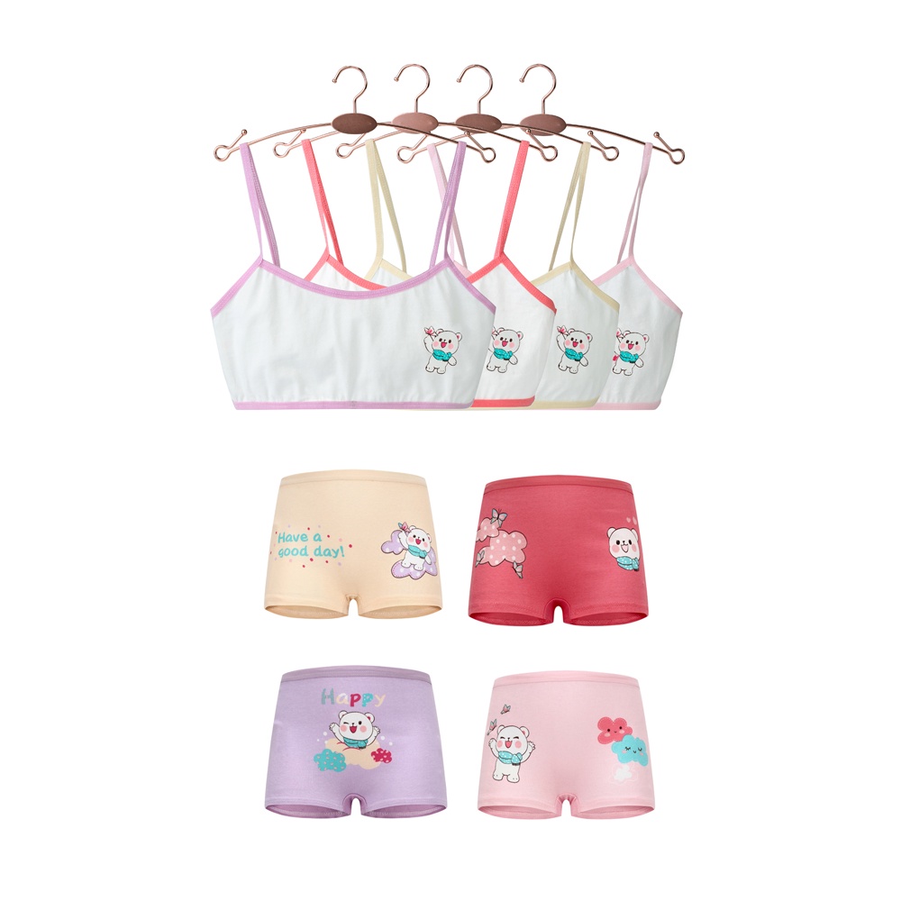 Set 2 Món Gồm 1 Áo Ngực + 1 Quần Lót Cotton Mềm Mại Màu Sắc Ngẫu Nhiên Cho Bé Gái