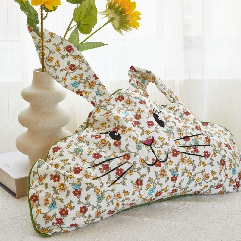 1 Gối Cotton Nguyên Chất Họa Tiết Thỏ / Hổ Hoạt Hình Phong Cách Trung Hoa