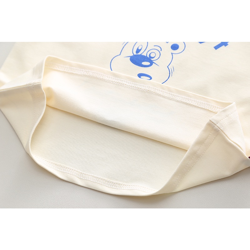 Set Áo Thun Tay Ngắn Cổ Tròn In Hình Gấu Hoạt Hình + Quần Short Màu Trơn Thời Trang Mùa Hè Cho Bé Kích Thước 80-120cm