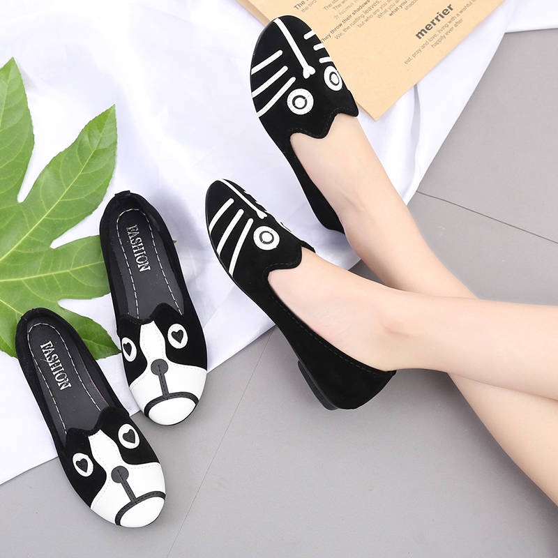 * * Gi Y bata v i canvas * 2019 Giày Lười In Hình Mặt Chó Mèo Hoạt Hình Phong Cách Xuân Hè Mới Cho Nữ